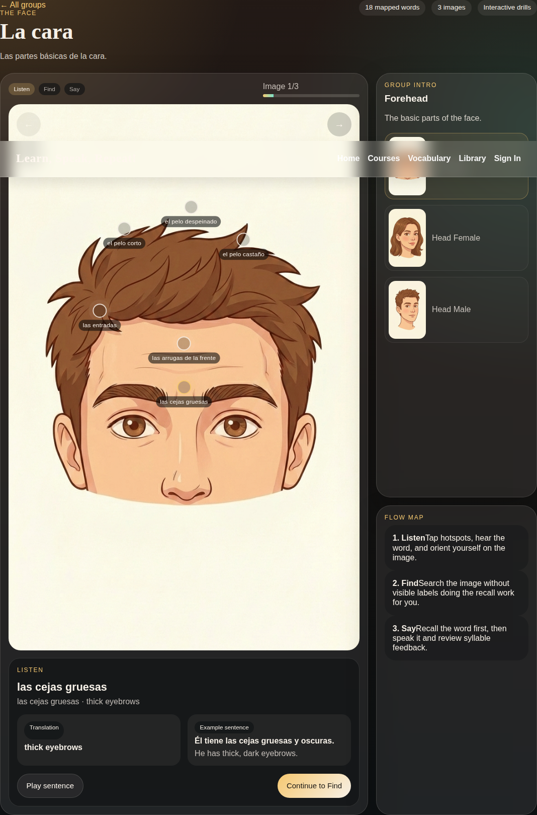 Spanish listening and visual context practice